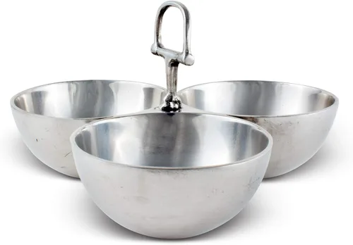 Vista 2 de Arthur Court Equestrian Horse - Juego de 3 tazones de nueces para dulces, aluminio fundido pulido a mano, 5.5 pulgadas de alto x 9 pulgadas de ancho