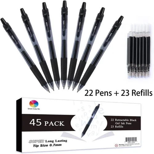 Vista 2 de Smart Color Art - Paquete de 45 bolígrafos de gel negros, bolígrafos retráctiles de tinta de gel de punta media, escritura suave, agarre cómodo