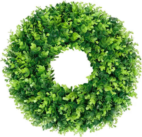 Vista 12 de DDHS Coronas de boj de 20 pulgadas para puerta delantera, corona de primavera artificial. Coronas para puerta delantera, granja, boda, verde, todo