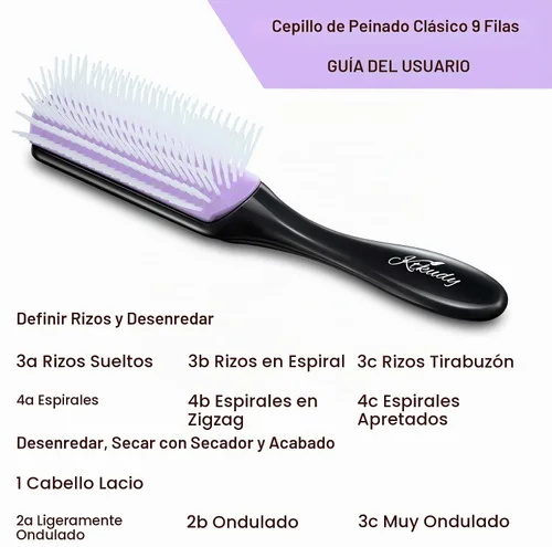 Vista 5 de Cepillo de pelo rizado para desenredar, peinar y definir rizos y ondas, 9 filas Negro / Púrpura