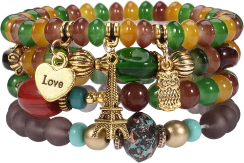 Vista 6 de WuCuifu Paquete de 8 pulseras apilables bohemias para mujer, pulseras de cuentas estiradas multicapa