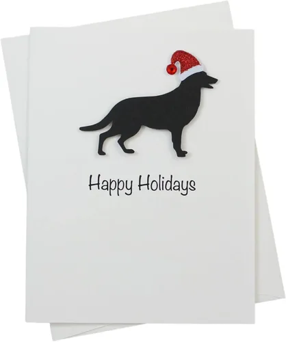 Vista 40 de Black Doodle Bernedoodle - Tarjetas de Navidad (10 unidades), hechas a mano, base blanca, perro con sombrero de Papá Noel Negro