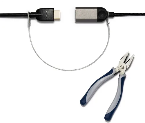 Vista 8 de Bloqueo de cable resistente: un kit de anclaje de cable inoxidable premontado resistente a manipulaciones para computadoras, adaptadores y dongles