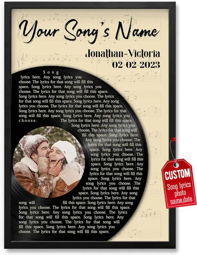 Vista 8 de H-DEWALL Póster personalizado de letras de canciones, regalo de boda único para parejas, personaliza con tus propias fotos, nombres y fecha, sin