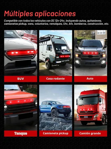 Vista 3 de YM E-Bright Paquete de 2 Luces de Flash LED Rojas de 3 LED para Coche DRL Camión Luz de Advertencia Estroboscópica de Emergencia 12-24V Rojo