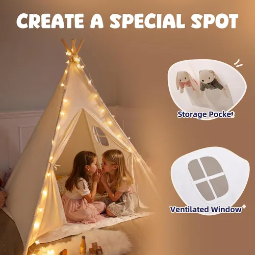 Vista 3 de Tienda de campaña tipi para niños, tiendas de campaña para niños y niñas, casa de juegos de regalos para juegos en interiores y exteriores, casa
