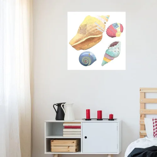 Vista 3 de Fine Art Canvas Collage costero iconos 1 lienzo impresión ilustración por Holli Conger, 14 pulgadas de ancho x 14 pulgadas de alto cuadrado galería