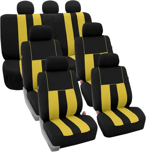Vista 13 de FH Group Juego completo de fundas de asiento de coche de tres filas a rayas, compatible con bolsas de aire y listas para dividir, ajuste universal