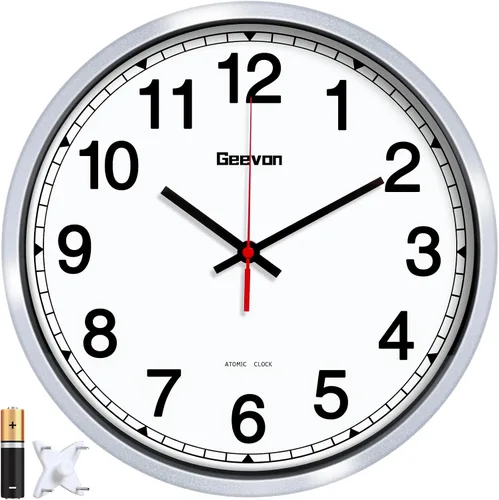 Vista 10 de Geevon Reloj de pared atómico de 16 pulgadas, reloj analógico autoajustable con sincronización automática de tiempo, funciona