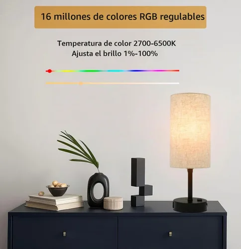 Vista 4 de Lámpara de mesa inteligente funciona con HomeKit, Siri, Alexa, Google Assistant, lámpara inteligente de mesita de noche con salida de CA y puertos