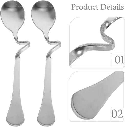 Vista 3 de SOLUSTRE 6 cucharas de café expreso de acero inoxidable con mango curvo, cucharas de mezcla de café con leche y miel, cucharas de postre