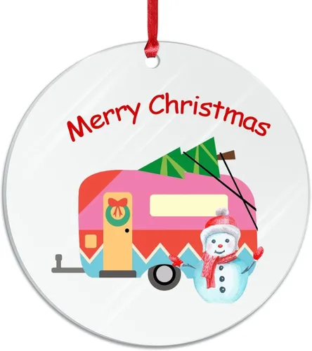Vista 8 de Adorno de recuerdo divertido para campamento, árbol de Navidad, muñeco de nieve, adorno transparente para cámper, regalo de Navidad, Navidad, hogar