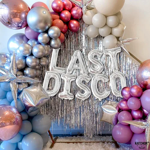 Vista 8 de KatchOn, Globos plateados de discoteca de 16 pulgadas Última discoteca decoraciones de despedida de soltera Última señal de discoteca