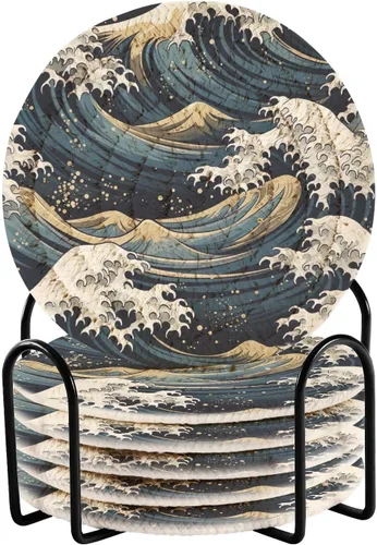 Vista 14 de 6 posavasos absorbentes de muñeco de nieve para protección de mesa, hechos a mano, redondos, tejidos con soporte y resistentes al calor, resistentes