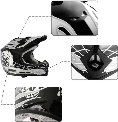 Vista 8 de TCT-MOTORPARTS DOT - Casco de motocross para niños y jóvenes, casco de cara completa para motocross, ATV, todoterreno, casco de cuatro ruedas