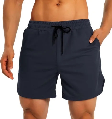 Vista 2 de Pantalones cortos de entrenamiento para hombre, ligeros, transpirables, pantalones cortos atléticos de 5 pulgadas de entrepierna con bolsillos