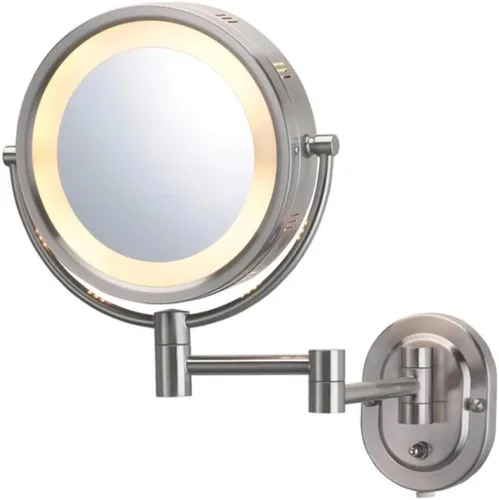 Vista 11 de JERDON Espejo de maquillaje de montaje en pared con cableado - 5X/1X - Negro - HL65BKD 8" de diámetro, brazo de pared de 14", iluminación LED