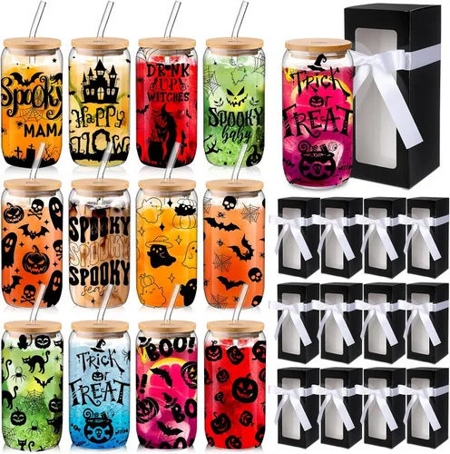 Vista 9 de Layhit - Juego de 12 vasos de cristal de Navidad, 16 onzas, vasos