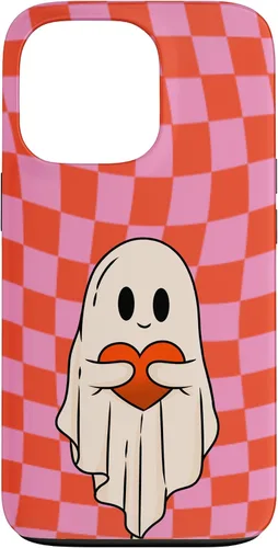 Vista 10 de Funda para iPhone 17 de San Valentín Retro Ghost Hugging Heart Checkerboard Rosa Rojo