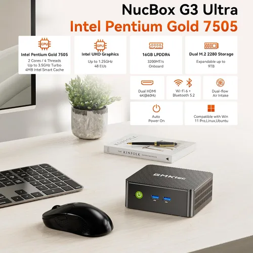 Vista 2 de GMKtec G3 Ultra Mini PC Intel 7505 (hasta 3,5 GHz) 16 GB LPDDR4 512 GB SSD