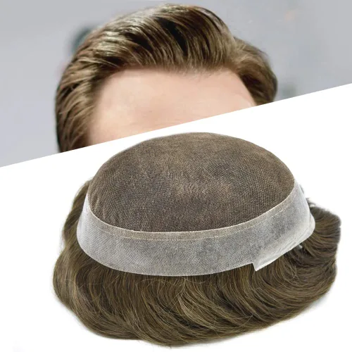 Vista 15 de Toupee For Men Real Human Hair Mens Toupee Hair Replacement System Swiss Lace Toupee For Men Natural Human Hair Piece Mens Toupee6*8"-90% density#2