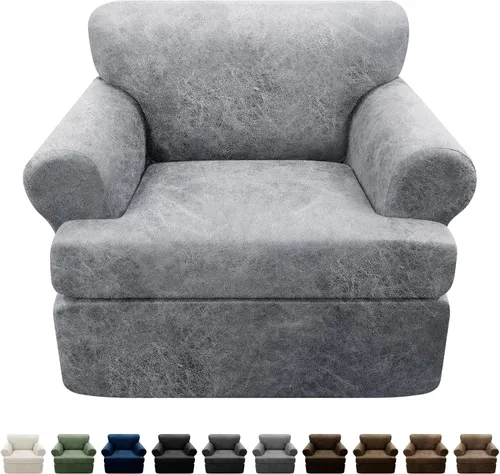Vista 35 de Fundas para Sillón de 2 Piezas con Cojín en T, Fundas de Aspecto de Cuero para Sofá, Fundas para Sillas, Protector de Muebles Elástico, Funda