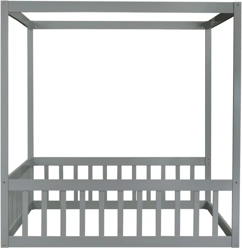Vista 3 de Bellemave Marco de cama con dosel completo, cama Montessori, plataforma con dosel para niños, gris sin listones
