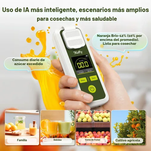 Vista 5 de Refractómetro digital Brix AI con ATC, sincronización de aplicaciones y análisis de IA, rango de 0-55%, precisión de ±0.1%, impermeable