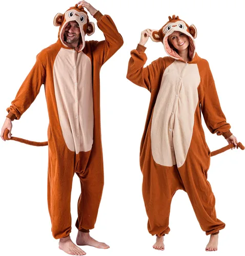 Vista 2 de Spooktacular Creations Pijama unisex de mono para adultos, disfraz de mono de felpa con sombrero y cola para disfrazarse, fiesta temática de juego