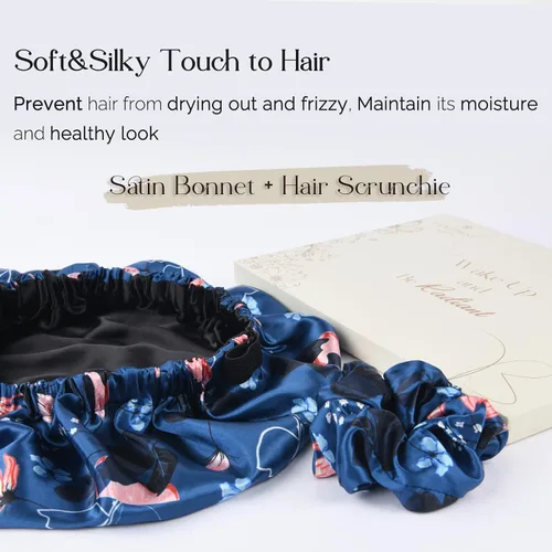 Vista 5 de YANIBEST Gorro de satén de doble capa de seda ajustable para el pelo para dormir para mujeres, cabello natural rizado para mamá