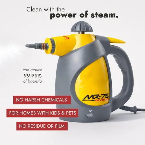 Vista 2 de Vapamore MR-75 Amico - Limpiador de vapor de mano, sin químicos y de grado profesional, limpia rápida y fácilmente tapicería, baños, automóviles