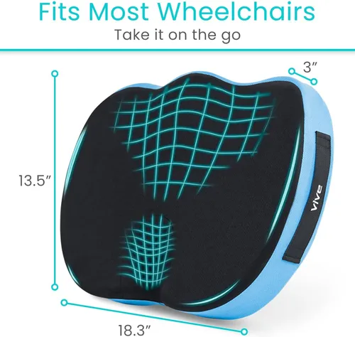 Vista 5 de Vive Cojín para aliviar el dolor de coxis – Almohada de asiento de espuma viscoelástica para sillas de ruedas – para ciática, coxis, dolor