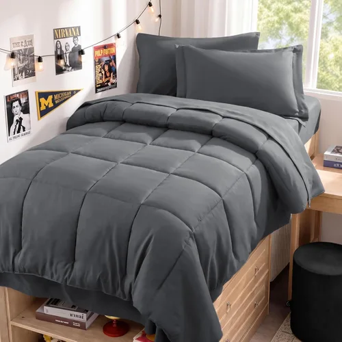 Vista 57 de JOLLYVOGUE Juego de edredón individual XL, cama ultrasuave en una bolsa, tamaño individual XL, 5 piezas, juego de ropa de cama certificado Oeko-TEX