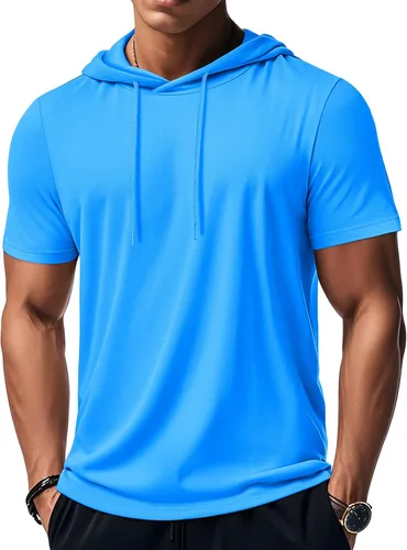 Vista 73 de MAGCOMSEN Sudadera con capucha de algodón de manga corta para hombre, sudadera ligera con capucha