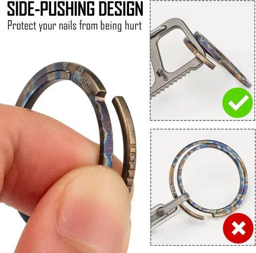 Vista 5 de KeyUnity Titanium Flat Key Rings, 332517.5mm Side Pushing Split Ring for Key Carabiner Flashlight Knife Dog ID Collar Tag