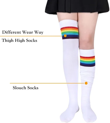 Vista 6 de Womens Thigh High Socks Argyle Girls Novelty Cotton Over the Knee High Socks Funny Crazy Long Stockings Cosplay Leg Warmers