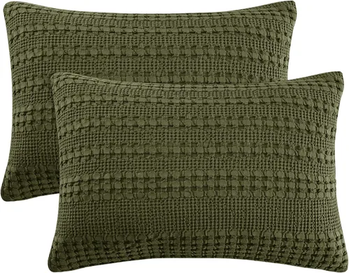 Vista 87 de PHF Fundas de almohada 100% algodón con tejido de gofre de 24 x 24 pulgadas, paquete de 2 fundas cuadradas para decoración elegante del hogar, sin