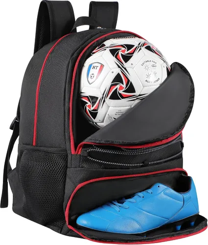 Vista 17 de Mochila de baloncesto para hombres y mujeres con compartimento para pelota y zapatos, capacidad de 30L, ligera y transpirable, mochila de fútbol