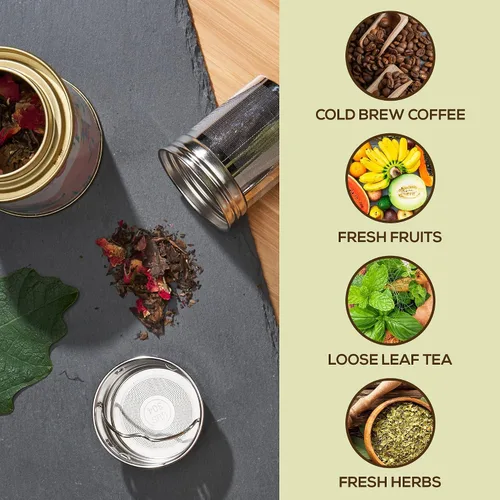 Vista 8 de LeafLife Botella de Té de Bambú Premium para Té Suelto - Botella Infusora de Té - Regalos de Té - Botella de Agua Aislada/Vaso de Café/Té - Set
