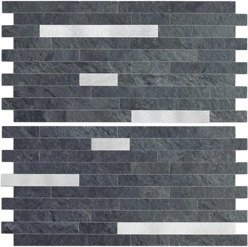 Vista 25 de AULIGET - 20 láminas de azulejos de pared de PVC autoadhesivos con aspecto de madera desgastada, para salpicadero de cocina Madera vintage + metal