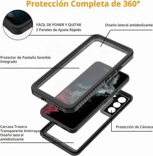 Vista 4 de YMCCOOL Funda impermeable para Samsung Galaxy S22, con protector de pantalla sensible integrado a prueba de golpes, resistente a prueba de golpes