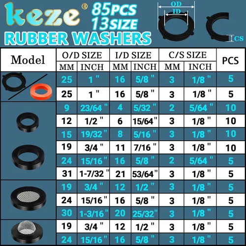 Vista 5 de KEZE Kit surtido de arandelas planas de fontanería y junta tórica métrica de 1600 piezas para reparación de tuberías hidráulicas automotrices