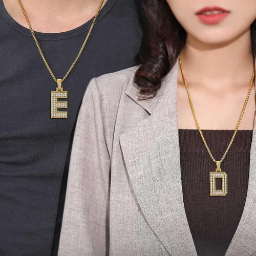 Vista 2 de U7 Collar con número inicial para hombres y mujeres, chapado en oro de 18 quilates, circonita cúbica, hip-hop, con número de jersey de la A a la Z