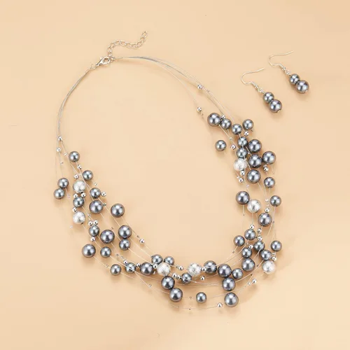Vista 2 de Collar de perlas en capas de múltiples hebras, gargantilla de perlas para mujer, joyería de cuentas para bodas y fiestas
