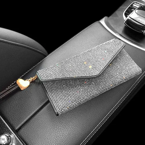 Vista 2 de ikasus Bling Bling - Funda para tarjetas con bolsillo de piel, con cremallera, multifuncional, de gran capacidad, con diamantes de imitación