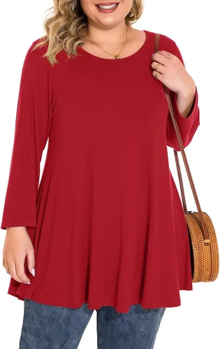 Vista 9 de BELAROI Blusas tipo túnica de manga 3/4 para mujer, talla grande, cómoda para usar con leggings, estilo casual 5-Winered