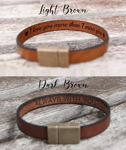 Vista 5 de Men's Leather Bracelet Personalized - Hidden Message Wristband - Customizable Anniversary Gift for Husband -Sentimental Present for Boyfriend