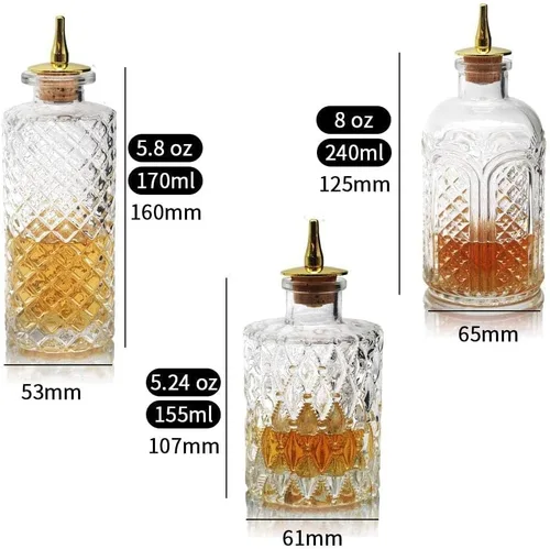 Vista 2 de SuproBarware Botella amargo para cócteles – Botellas de vidrio Dasher con tapas de tablero, ideal para camarero, bar en casa
