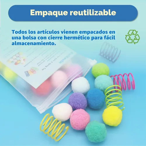 Vista 6 de 30 piezas de bolas de pompón de gato premium silenciosas, bolas de juguete de colores surtidos y suaves interactivas (3 cm), con 4 piezas de juguete