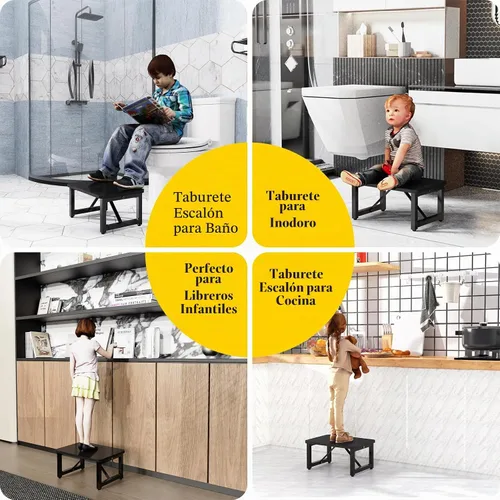 Vista 2 de YAKANJ Taburete Escalón, Taburete Escalón de Madera Resistente para Adultos Niños Pequeños, Taburete de Pie Resistente y Estable para Cocina Baño